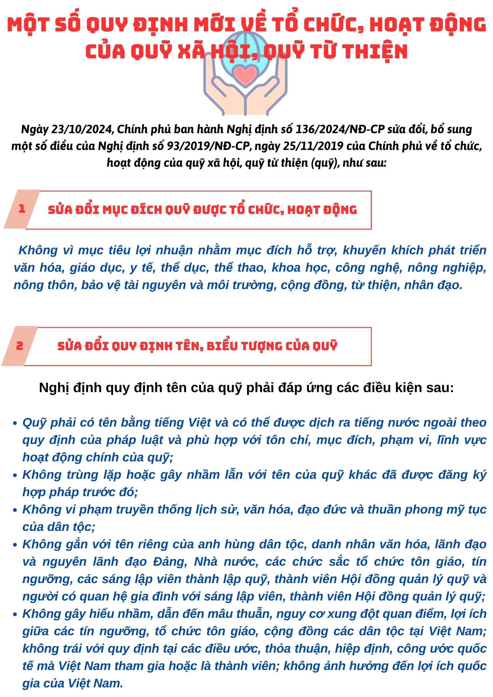 Một số quy định mới về tổ chức, hoạt động của quỹ xã hội, quỹ từ thiện