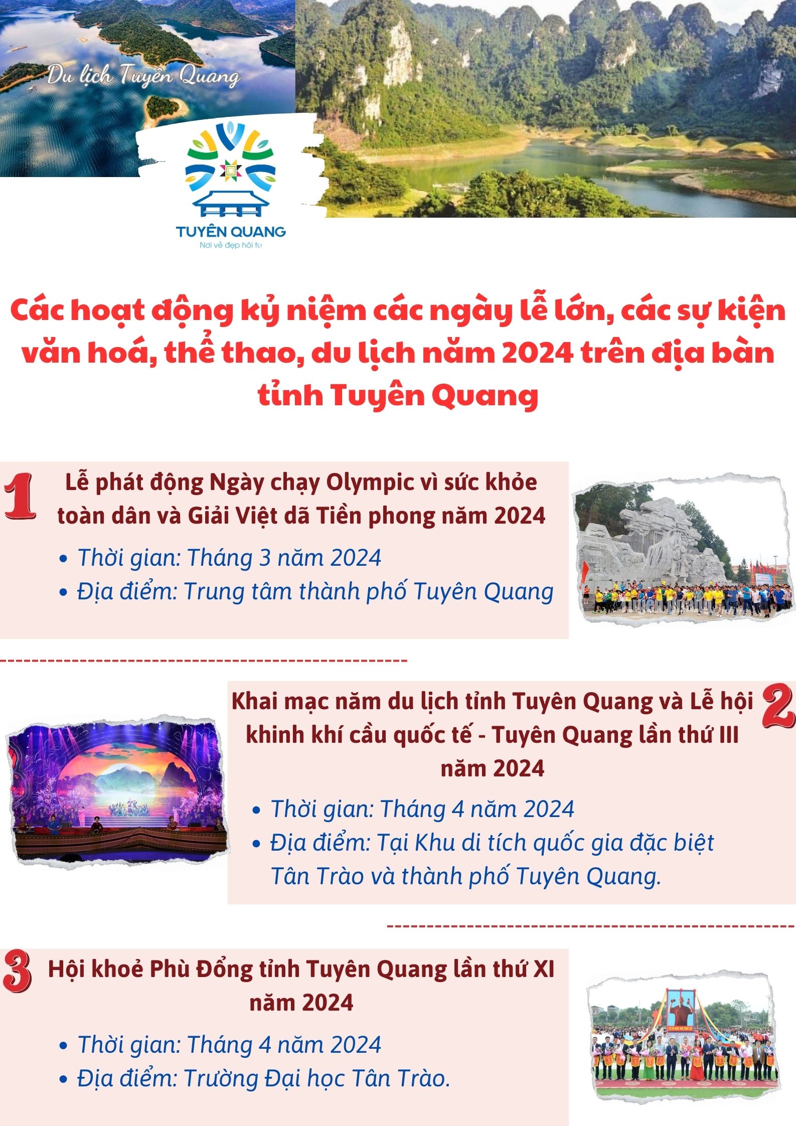 Các hoạt động kỷ niệm các ngày lễ lớn, các sự kiện văn hóa, thể thao, du lịch năm 2024 trên địa bàn tỉnh Tuyên Quang