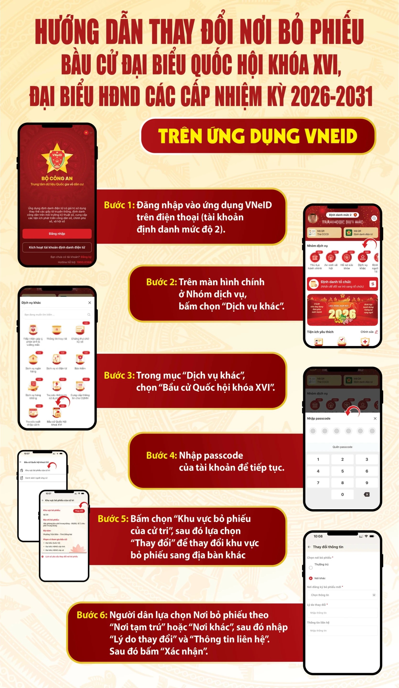 [Infographic] Hướng dẫn thay đổi nơi bỏ phiếu bầu cử trên ứng dụng VNeID