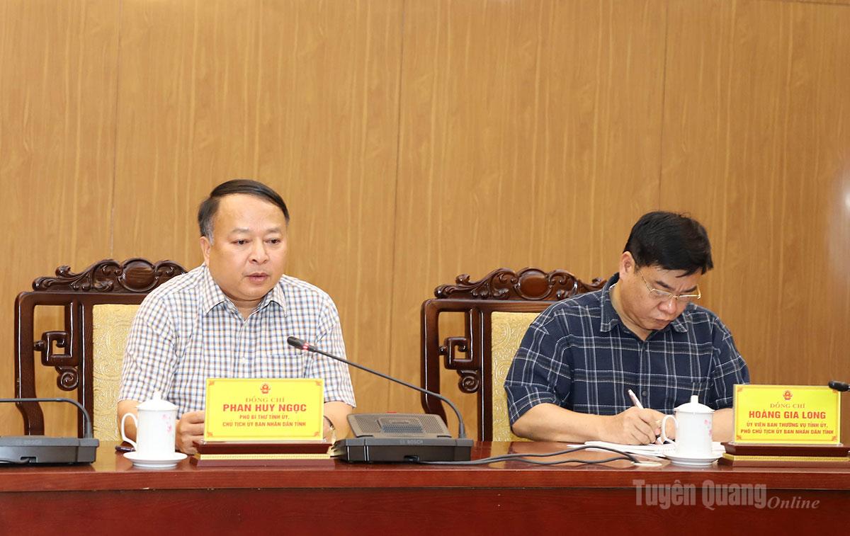 Phó Bí thư Tỉnh ủy, Chủ tịch UBND tỉnh Phan Huy Ngọc phát biểu kết luận cuộc họp.