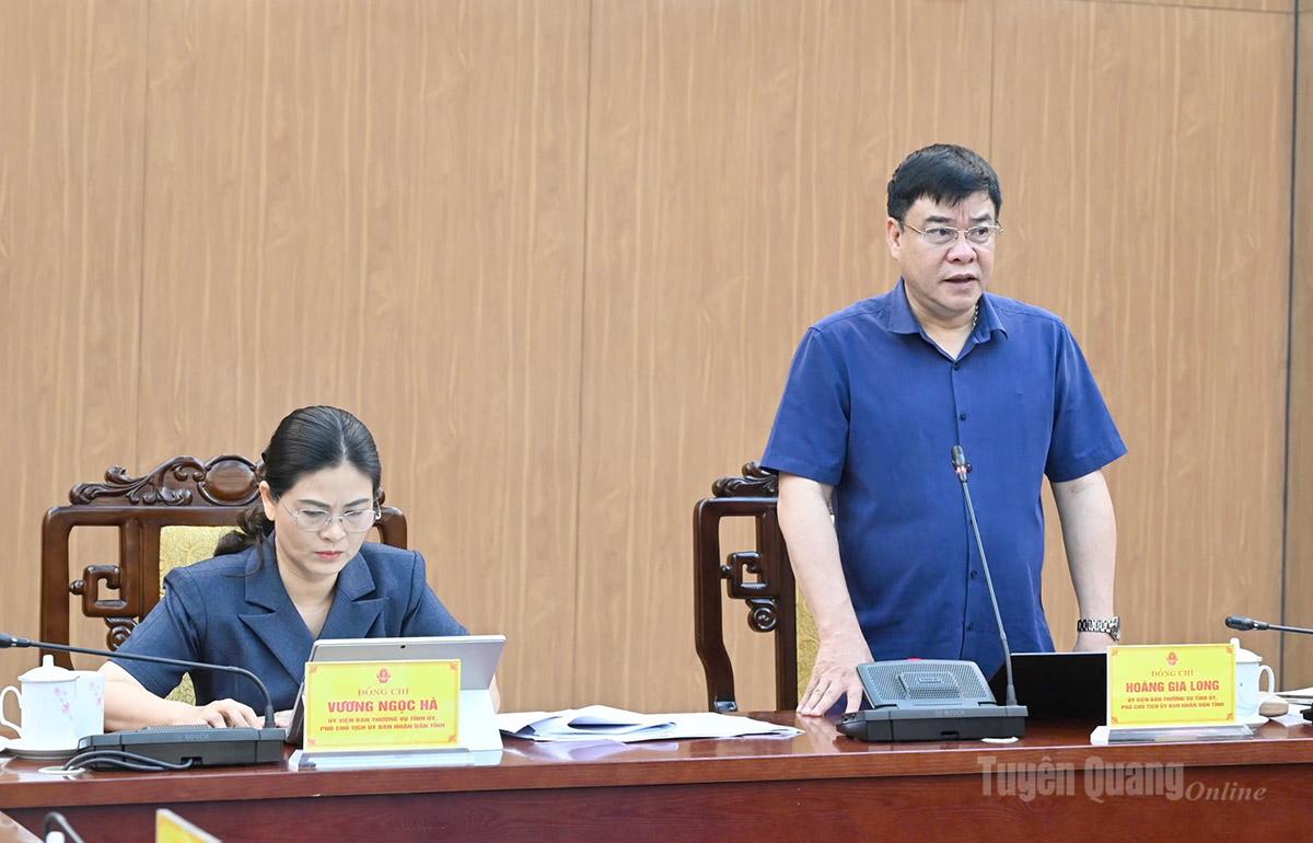 Đồng chí Hoàng Gia Long, Ủy viên Ban Thường vụ Tỉnh ủy, Phó Chủ tịch UBND tỉnh; đồng chí Vương Ngọc Hà, Ủy viên Ban Thường vụ Tỉnh ủy, Phó Chủ tịch UBND tỉnh chủ trì hội nghị.