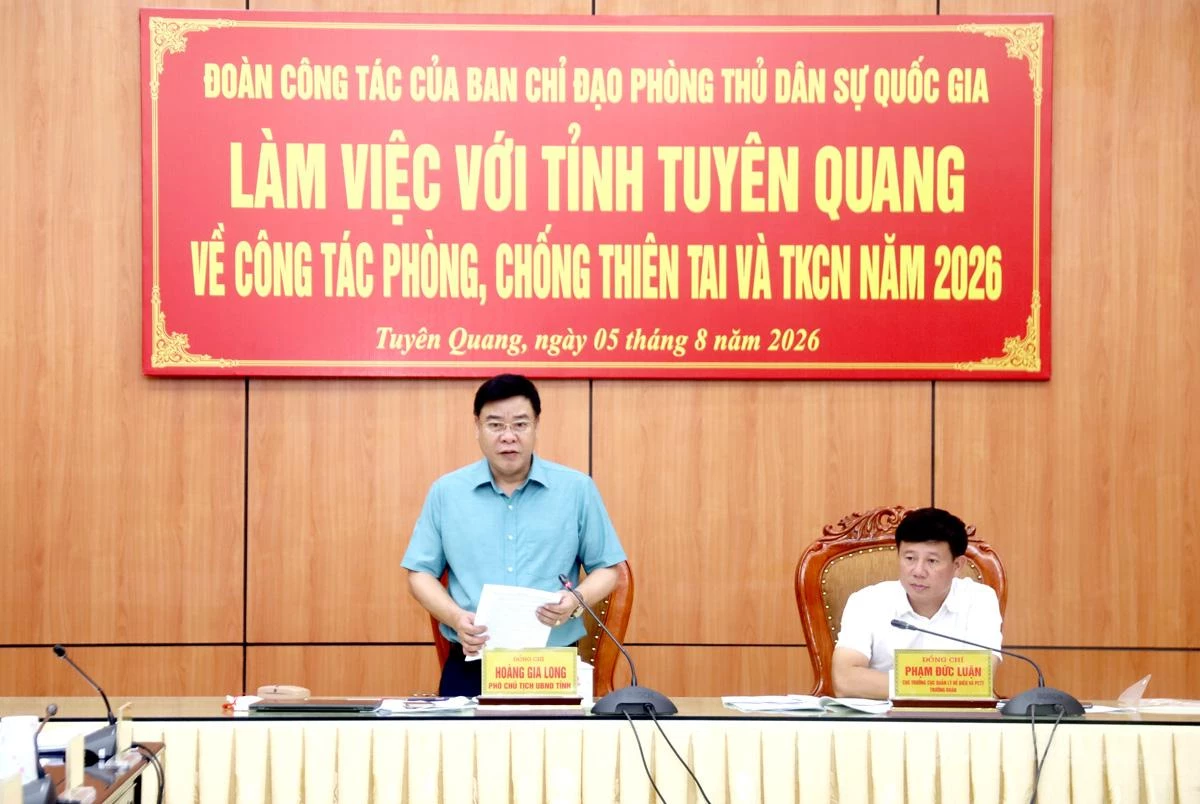 Phó Chủ tịch UBND tỉnh Hoàng Gia Long phát biểu tại buổi làm việc.