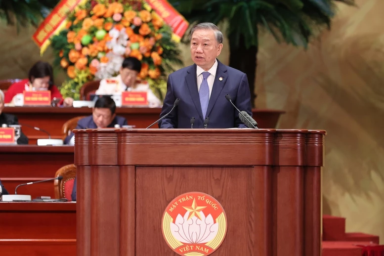 Tổng Bí thư, Chủ tịch nước Tô Lâm phát biểu chỉ đạo Đại hội đại biểu toàn quốc MTTQ Việt Nam lần thứ XI. Ảnh. Chinhphu.vn