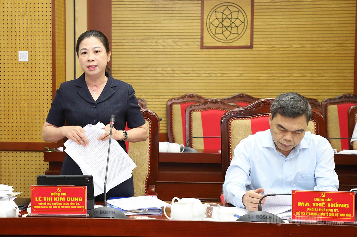 Phó Bí thư Thường trực Tỉnh ủy Lê Thị Kim Dung phát biểu tại hội nghị.