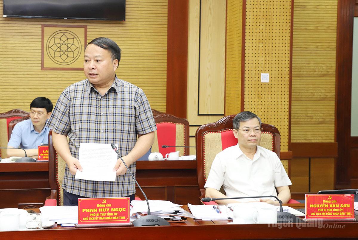 Phó Bí thư Tỉnh ủy, Chủ tịch UBND tỉnh Phan Huy Ngọc phát biểu tại hội nghị.